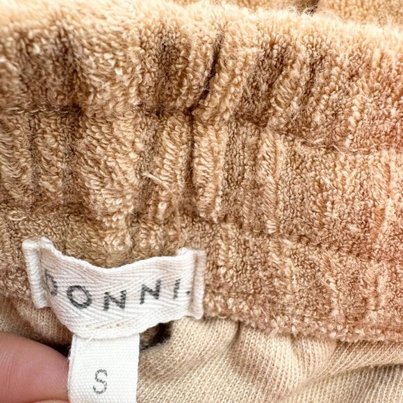 DONNI Terry Shorts Henley Boxer Drawstring Pull On Long Sweat Latte Brown Small - Picture 5 of 6